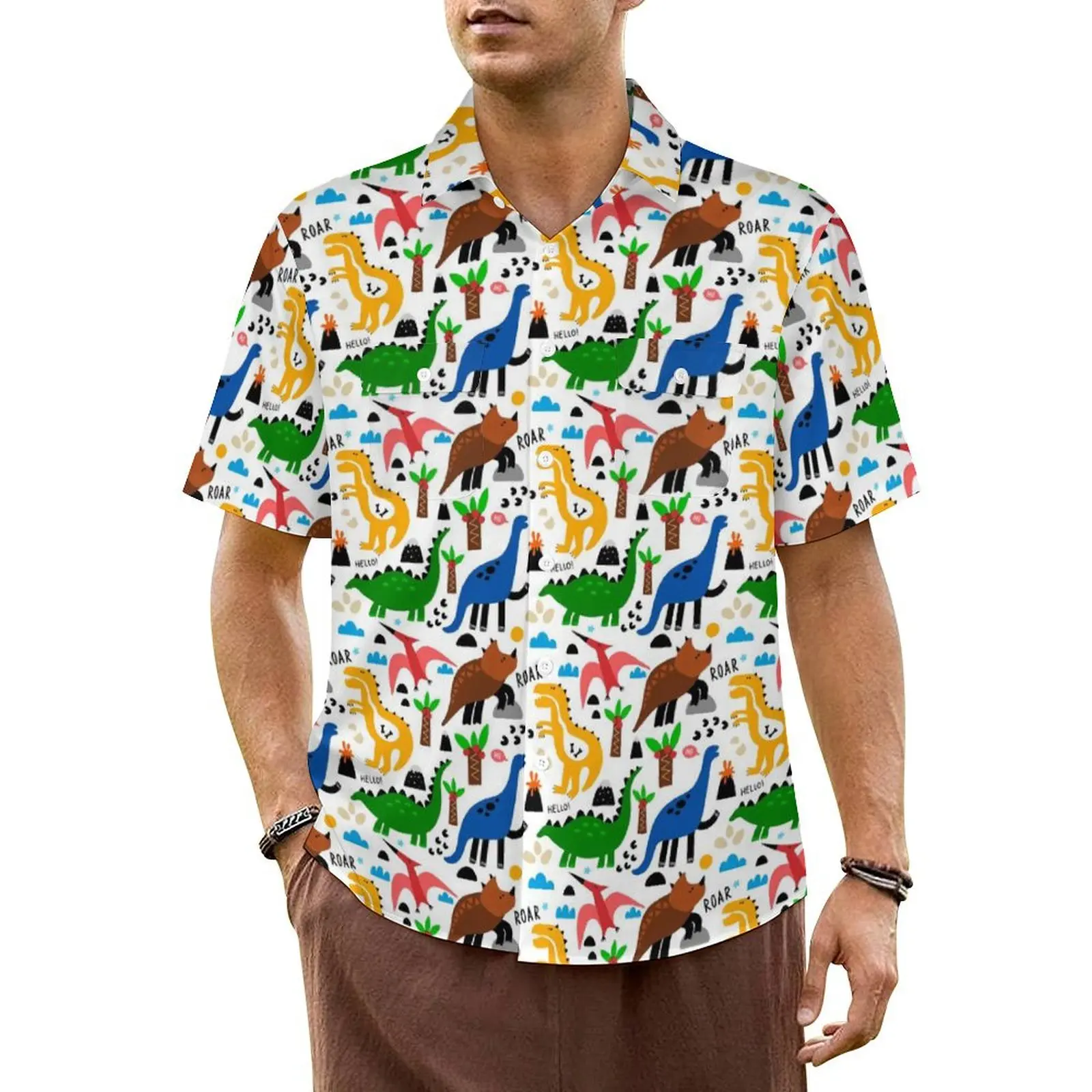 

Cute Dinosaurs Casual Shirt Funny Animals Pinrt Classic Hawaiian Shirts Men Short Sleeve Beach Streetwear Oversized Blouses