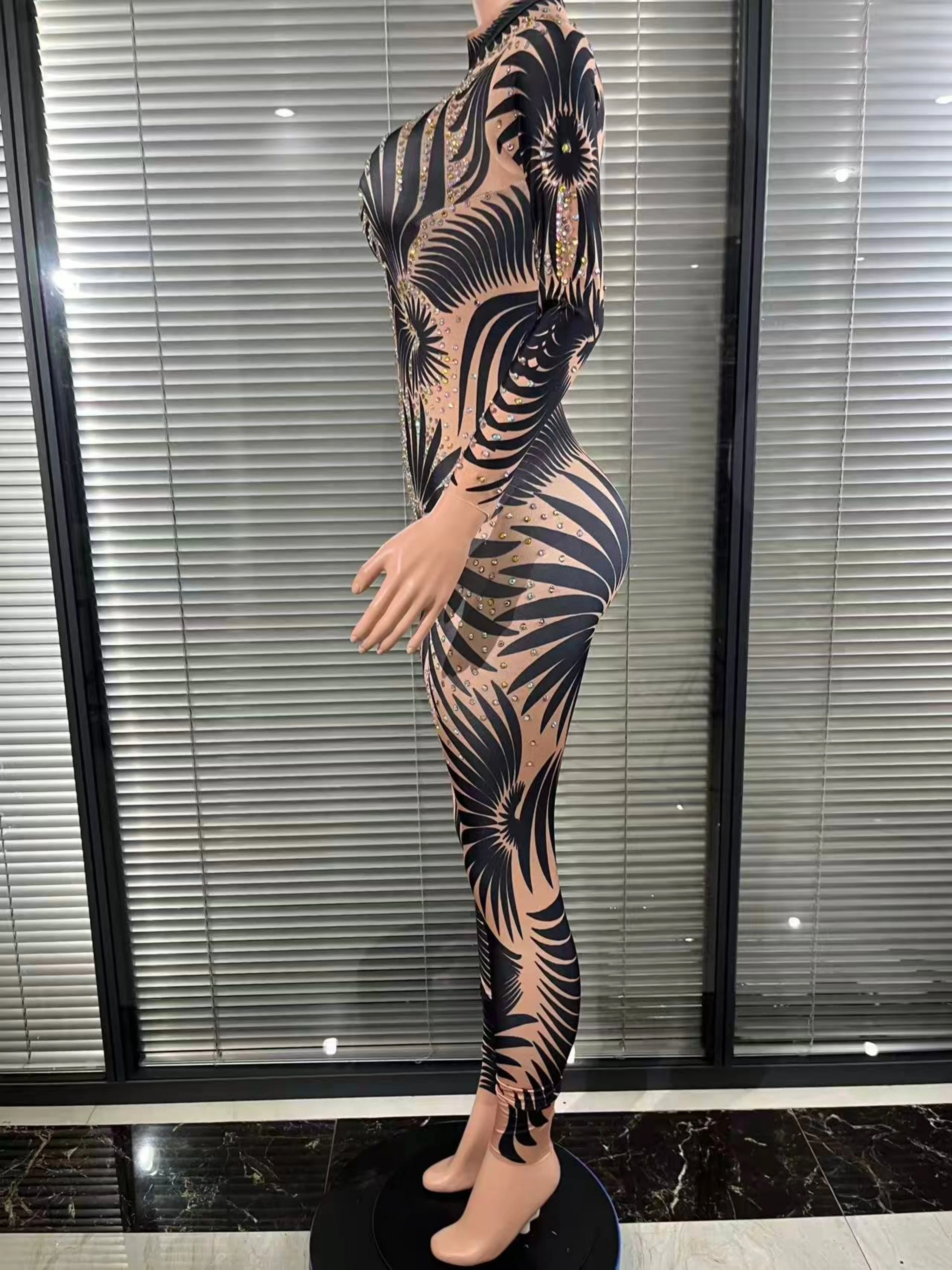 

Авангардный сексуальный эластичный облегающий комбинезон с длинными рукавами, праздничный костюм для вечеринки, ночной клуб, танцовщица, сценическая одежда