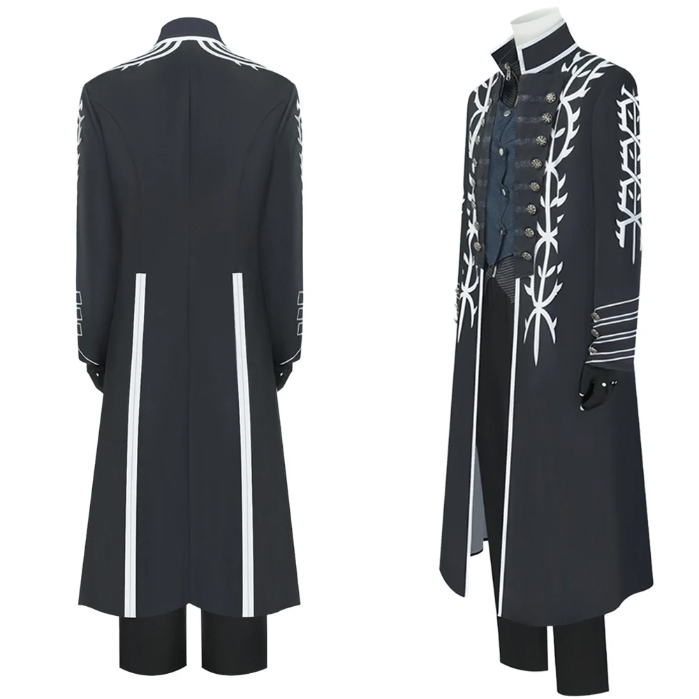 เกมDMC 5 Vergilคอสเพลย์สีดําเครื่องแต่งกายชุดผู้ใหญ่ผู้ชายRoleplay Topกางเกงเสื้อถุงมือชุดปลอมตัวฮาโลวีนCarnival Party