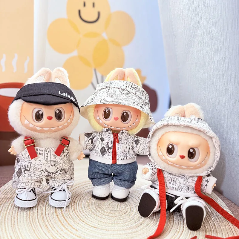 

For 3rd Gen 17cm Labubu Trend Clothes Pendant Sitting Party Graffiti Strap Pants Hat Labubu Retro Clothes