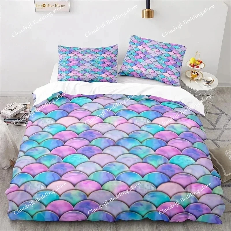 

Colorful Fish Scales Blue Pink Mermaid Skin Surface Style DuvetCover Pillow Case Bedding Set Quilt Cover Double Bed Home Textile