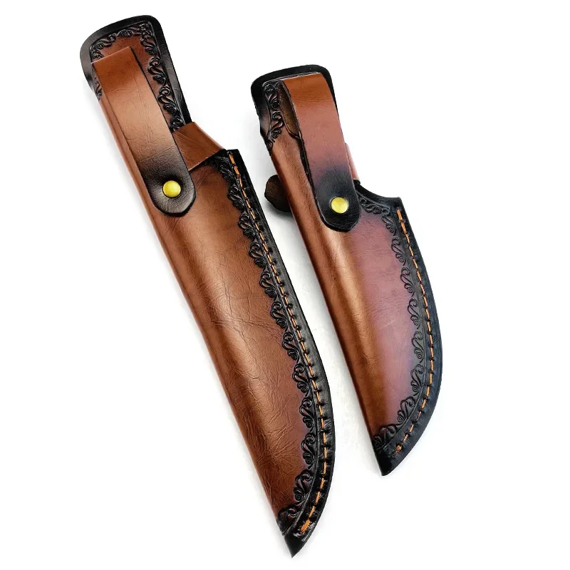 

First Layer Cowhide Scabbard Vintage Embossed Leather Knife Cover Outdoor Small Straight Knife Sheath Blade Protector Case