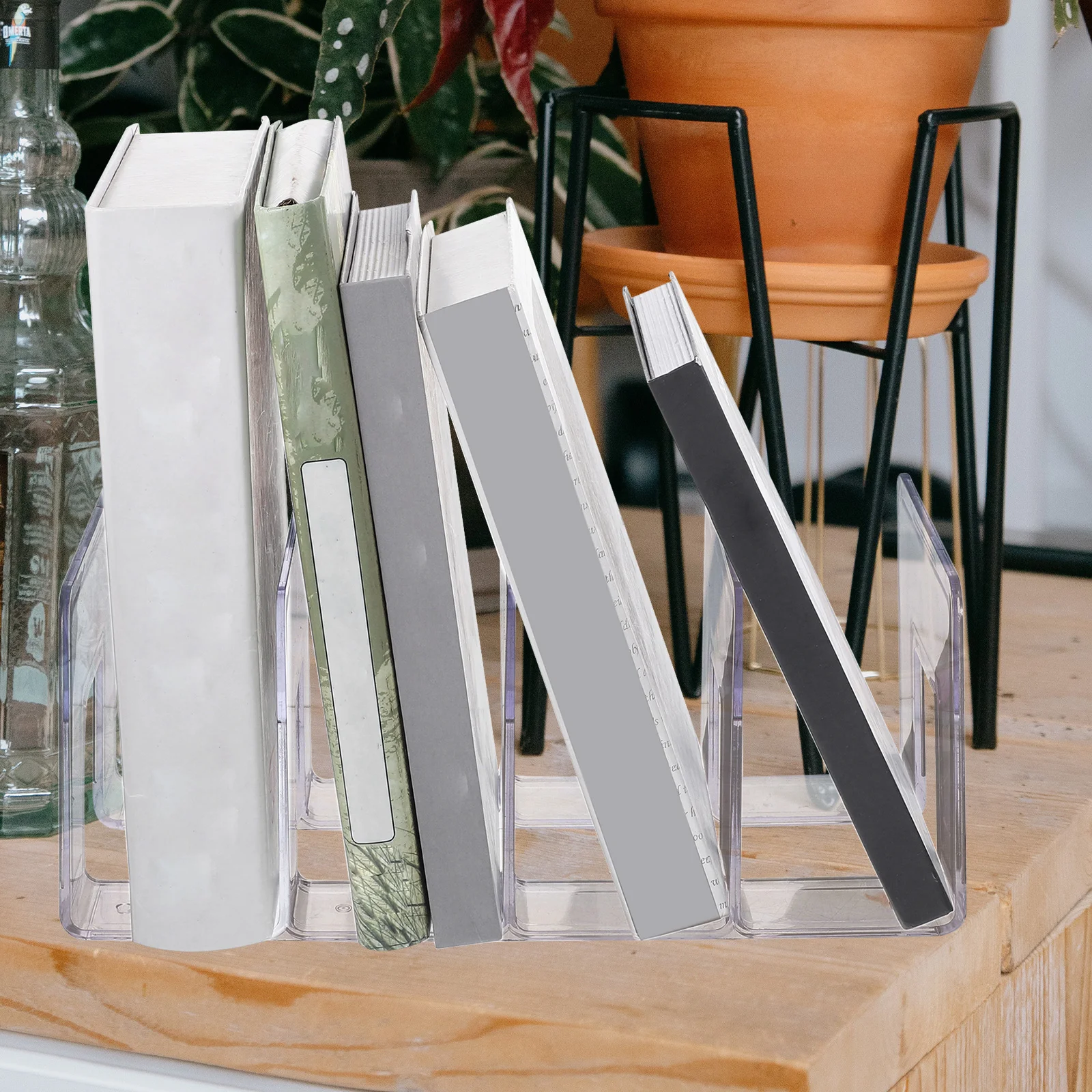 2 PCS 4 Bookends Transparent Storage Rack File Folder Holder Document Books Desktop Students Organizer Plastic Magazine