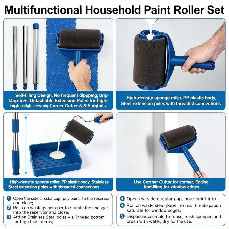 Ergonomic Paint Roller & Brush Set Multi Function Corner Detail Brushes Household Wall Decoration DIY Professional Painting Tool