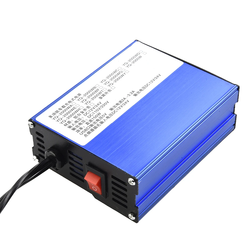 Car Vehicle Power Inverter Car Inverter DC12V/24V To DC110V/220V 3 Ports Converter Trip 3-USB LED Display Shows Voltage 150W