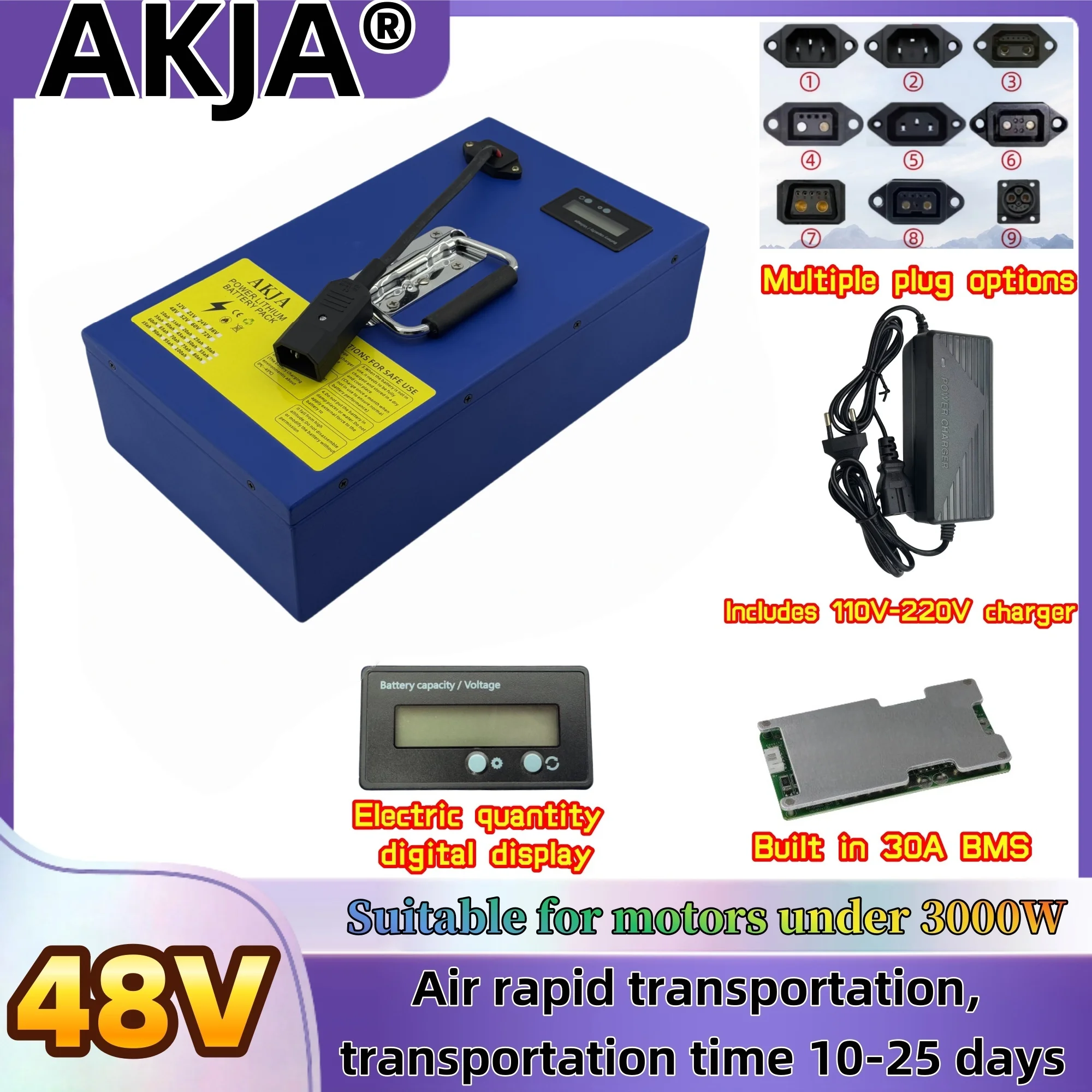 

Air fast transportation 48V100AH 18650 lithium battery Lithium battery pack Suitable for motors below 3000W