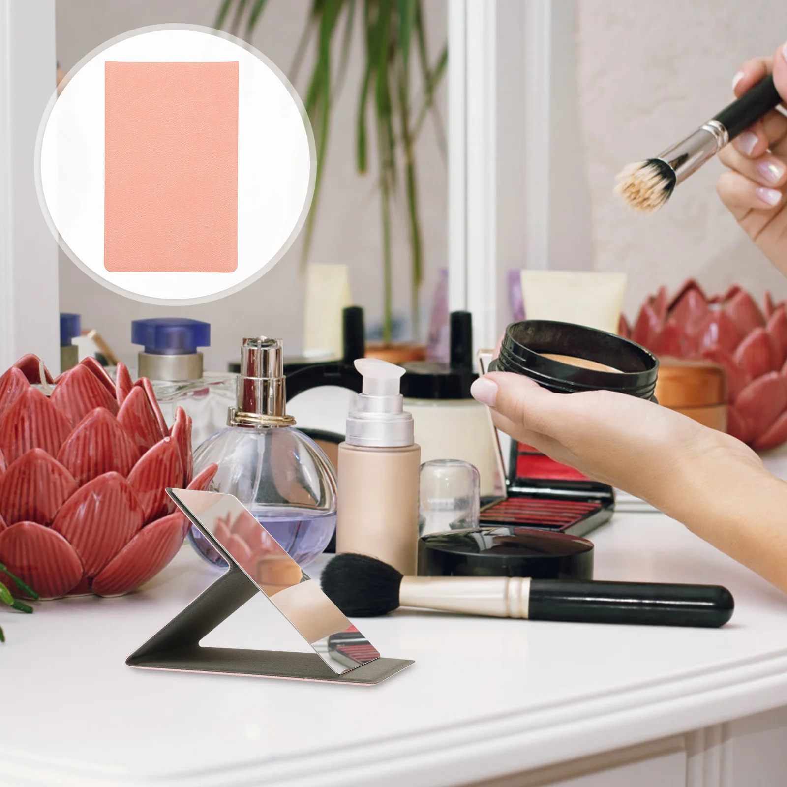 1 conjunto de espelho de maquiagem de aço inoxidável dobrável compacto capa pu portátil espelho de bolso viagem de negócios