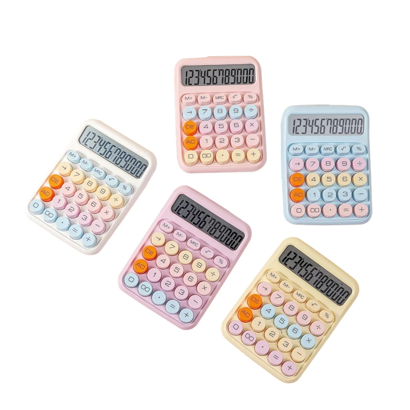 Mechanical Calculator Large LCD Display Big Round Button Cute Candy Colored Calculator Suitable For Office School