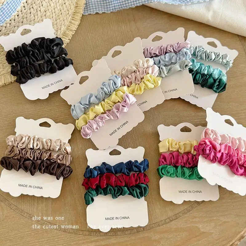 

Silk Satin Small Intestine Headband Set Women Hair Rope Elegant Ponytail Holder Rubber Band Elastic Hairband Hair Accessories