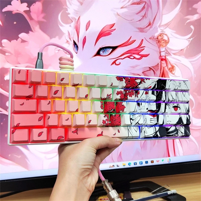 136PCS Keycaps with Translucent Anime Girl Theme Side Engraving Backlights Keycap for Mechanical Keyboard Comfort Typing