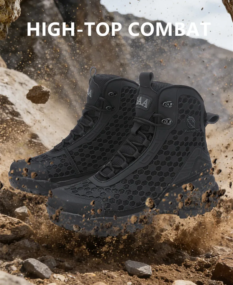 Neue Hochwertige Leder-Arbeitsstiefel für Herren, Hohe Herren-Wüstenkampfstiefel, Rutschfeste Outdoor-Wanderschuhe, Herren-Motorradstiefel – Detail 3