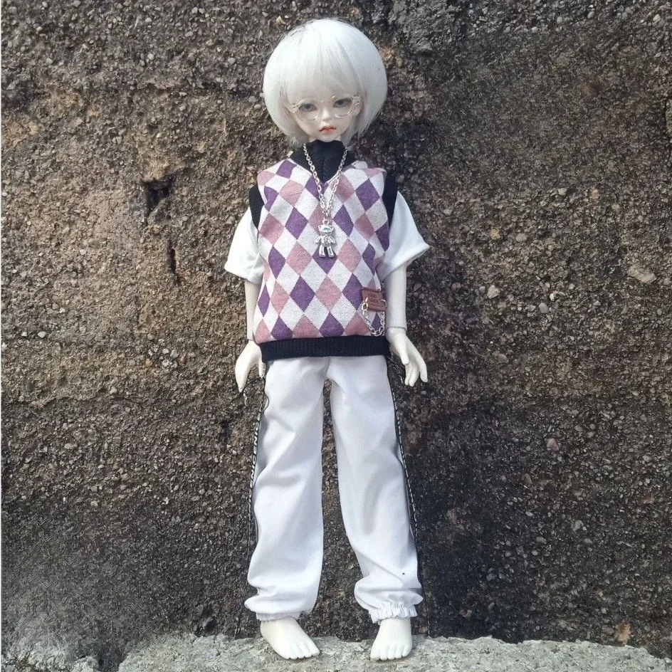 New 1/3 1/4 1/6 Doll's Clothes for 60/45/30cm Bjd Doll Girl Toys Checkered Vest Long Pants Dress Up Doll Accessories, No Doll