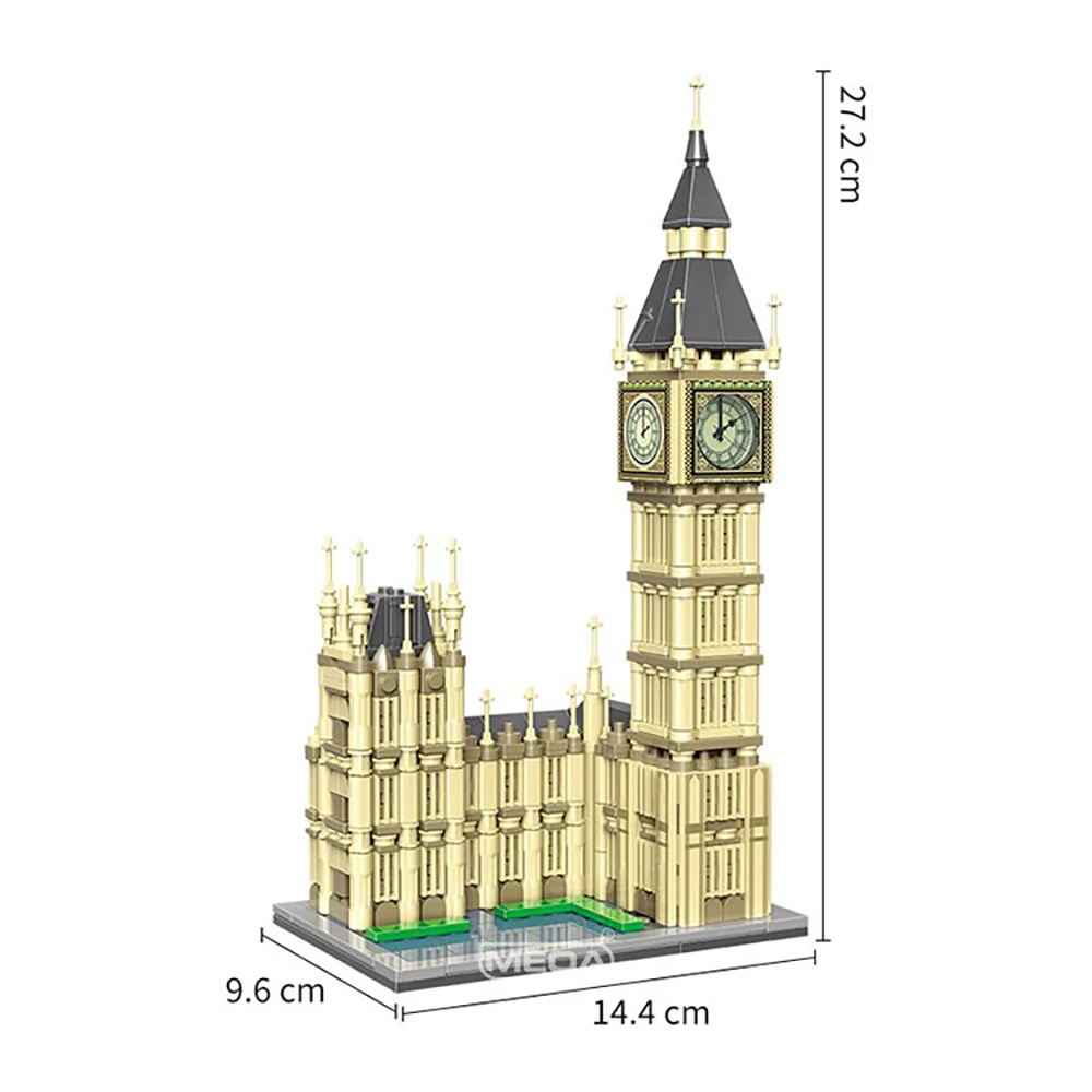 London Big Ben Building Blocks สถาปัตยกรรมที่มีชื่อเสียงอิฐรุ่นไฟ LED Turnable นาฬิกาการก่อสร้าง Self-assemble ของเล่น