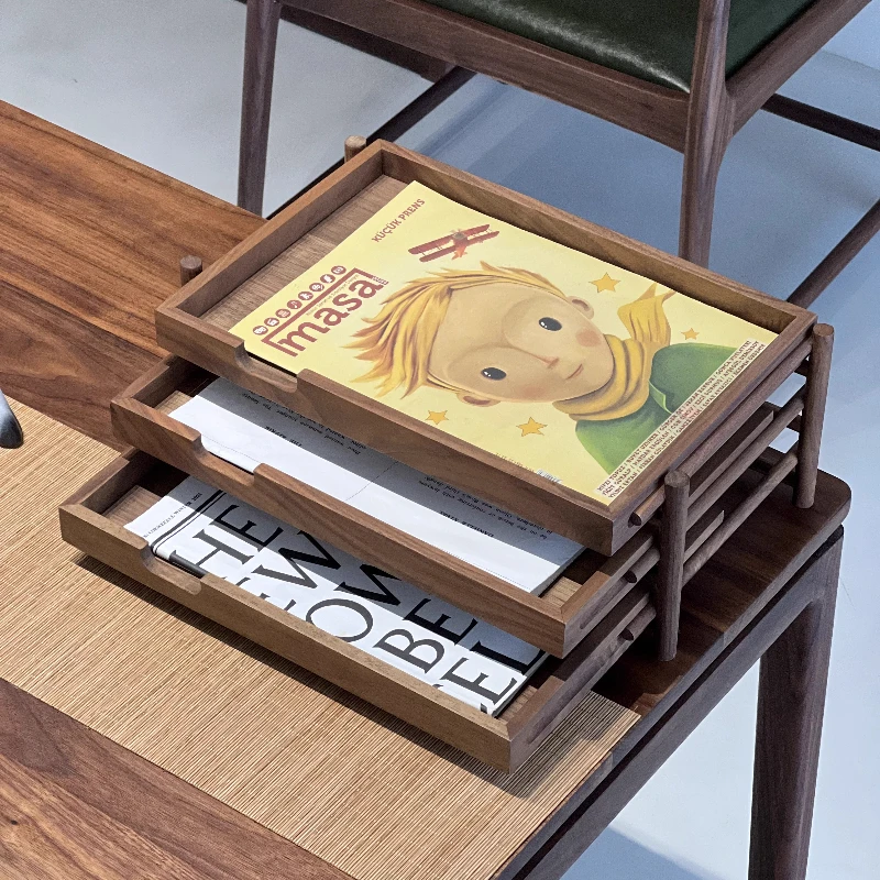 North American Black Walnut Storage Drawers Three Layers Document Holder for Office Desktop Organizer Contract Storage Rack