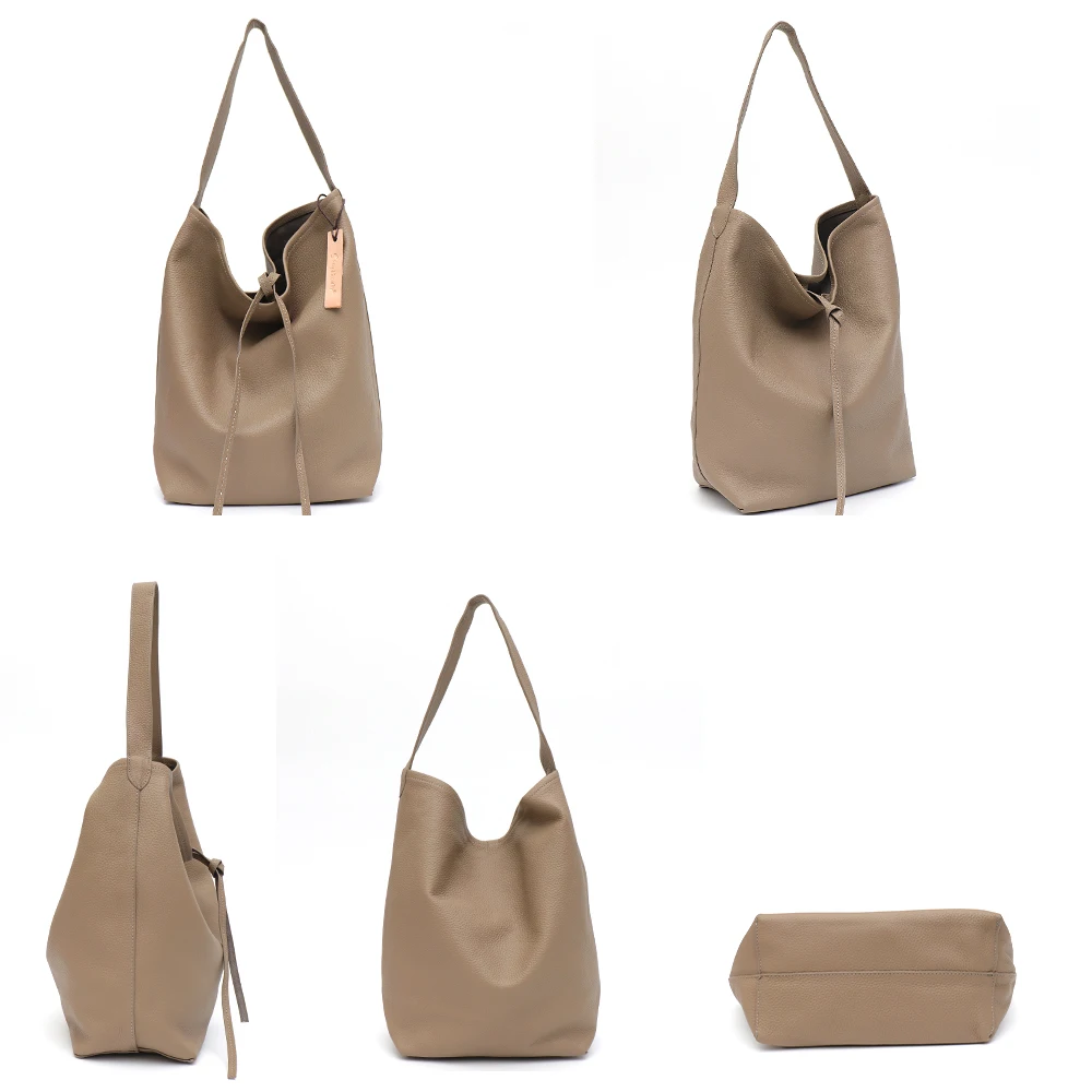 SC Natural Genuine Cow Leather Hobo Handbags Women Simple Casual Solid Color Shoulder Bag Daily Soft Slouchy Large Shopper Purse