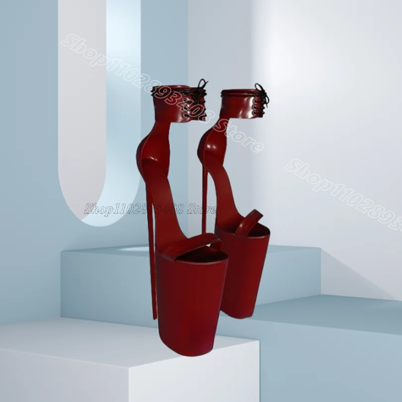 Red Platform Lace up Sandals Cover Heels Open Toe Shallow Fashion British Style Party Dress Women Shoes 2025 Zapatos Para Mujere
