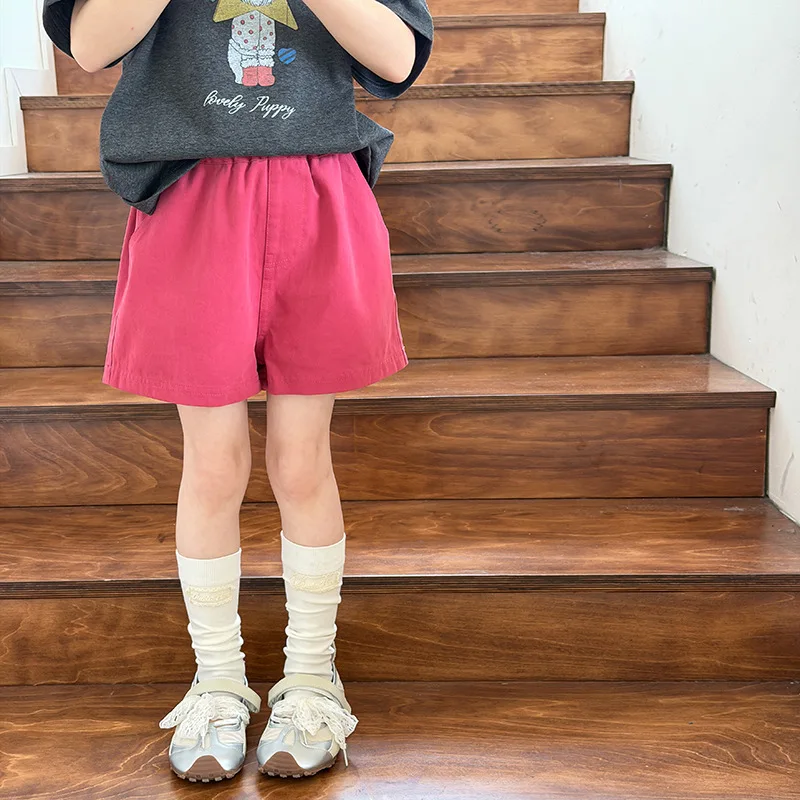 2026 Summer Childrens Casual Cotton Carbon Polished Washed Cotton Soft Foundation Korean Style Simple and Stylish Casual Shorts