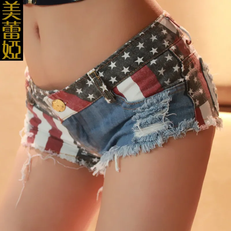 

Sexy Low-Rise Denim Shorts for Women Distressed Ripped American Flag Beach Hot Pants Summer Fashion Short Trousers DURIKIES