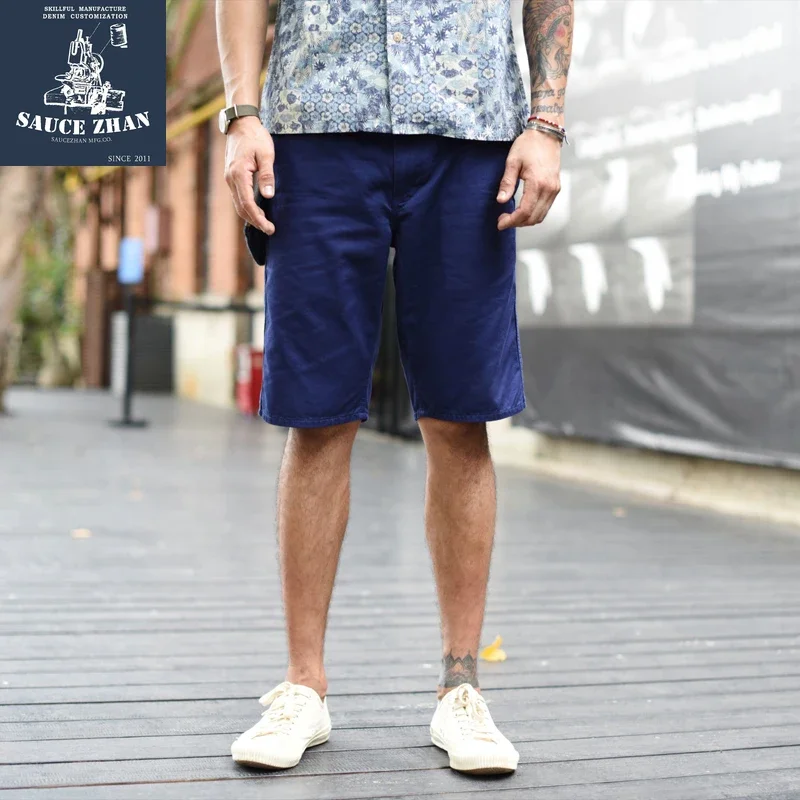 SauceZhan  Men Short Chino Pants Navy Shorts Vintage Men's Casual Shorts Blue Shorts Mens Casual Shorts  Cotton  Knee Length