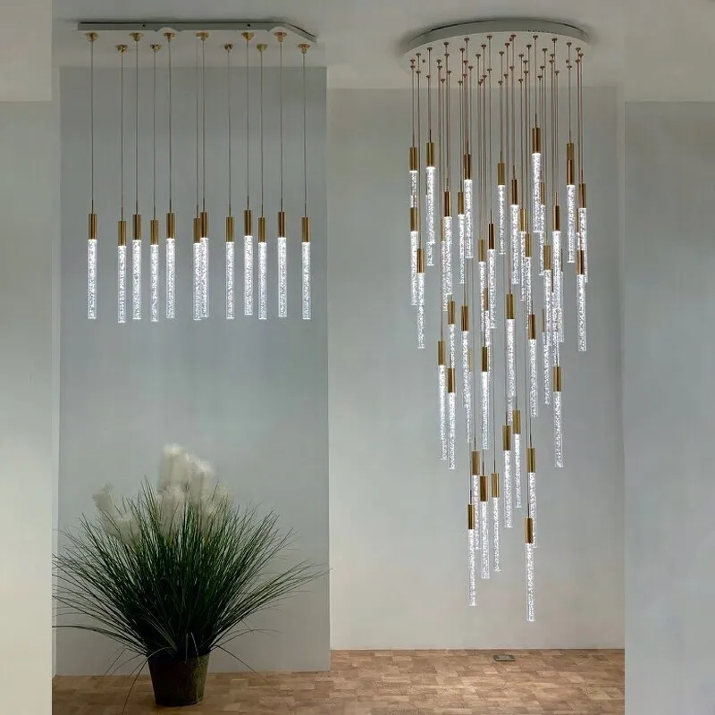 Modern Luxury Bubble Crystal Chandelier Long Vertical LED Pendant Light Suspended Stair Pendent Lamp Living Room Pendant Light