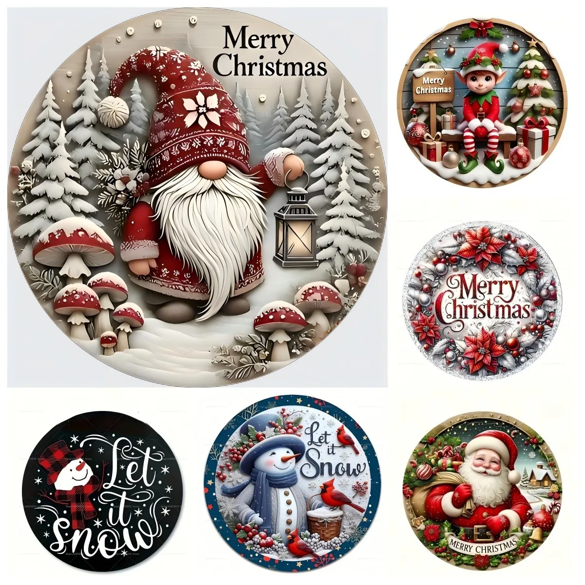 2D Charming Christmas Elf Circular Wooden Sign, Suitable for Home, Living Room, Caf É, Bar, Party Decoration, Perfect Ideal Gift