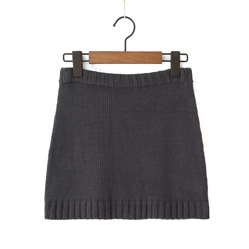 

YENKYE Sexy Package Hip Knit Mini Skirt For Women Dark Gray Beige Autumn Skirts