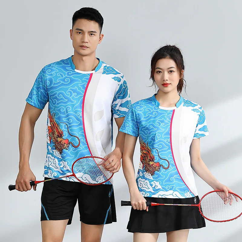 Badminton Outfit Set Dragon Print Men Women Summer Breathable Quick Dry Training Volleyball Sportswear