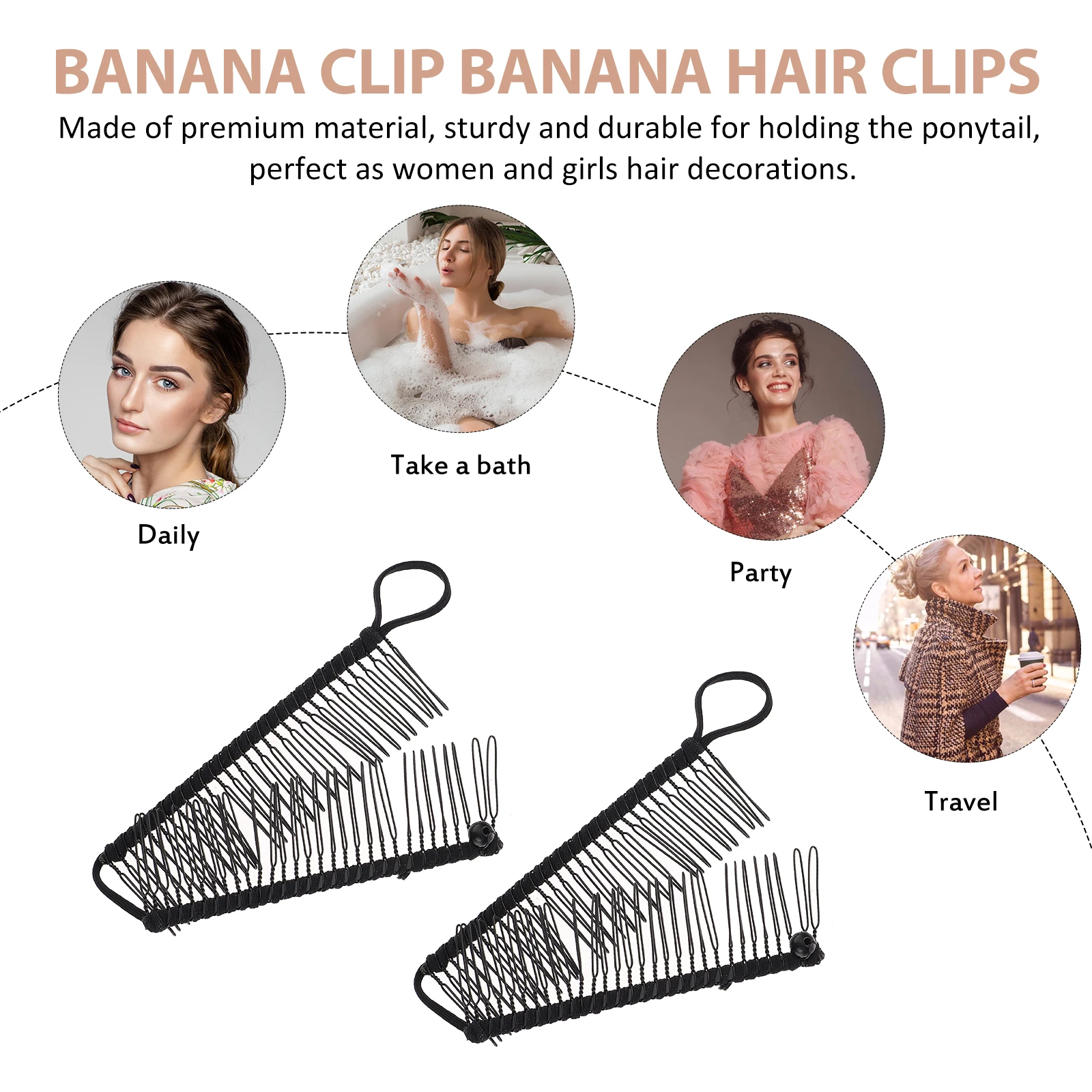 

2pcs Banana For Thick Premium Ponytail Clip Sturdy Comb Clip Styling Tool Women Daily Use Curly Hair Decorative Accessory Hair