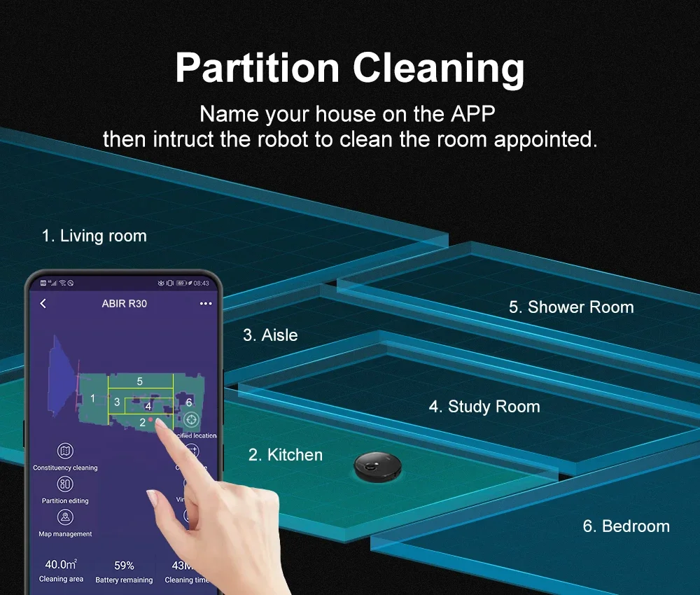 ABIR R30 Robot Vacuum Cleaner, Auto-Empty Station, Laser Lidar, 6500PA Suction,Multi-Floor Maping, Smart Home Wet Dry Appliance