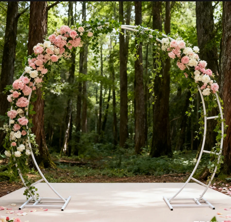 Arco de boda en forma de cuerno de hierro forjado, globo curvo de una sola capa para fiesta al aire libre, accesorio de decoración floral