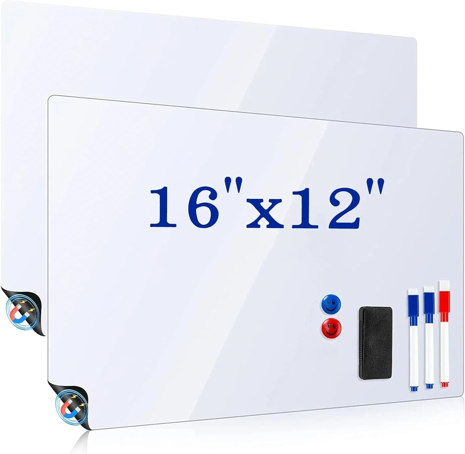 12x16 Inch Magnetic Whiteboard for Fridge with 3 Markers And Eraser - Dry Erase Board Kitchen Organizer And Planner  with 3 Mark