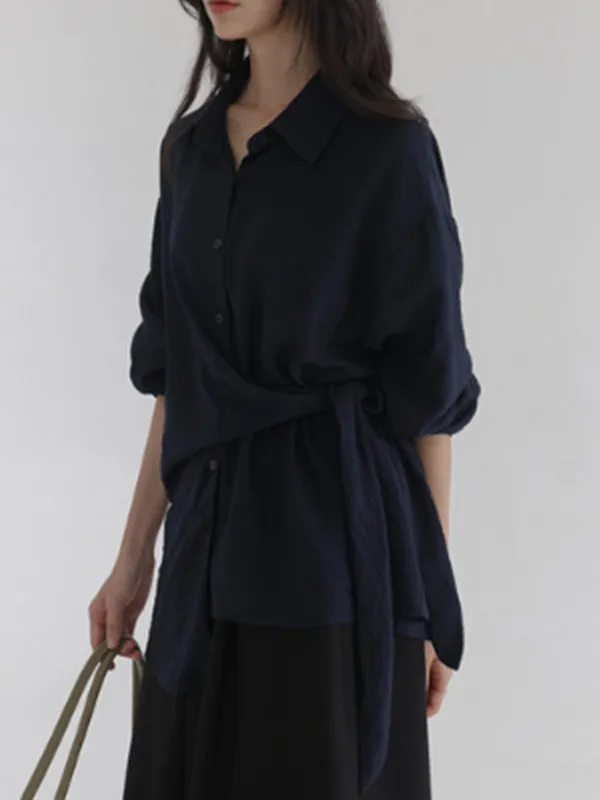 

Элегантная женская блузка с завязками на талии и эффектом похудения, с длинным рукавом, для офиса и повседневной носки, осень-весна-лето