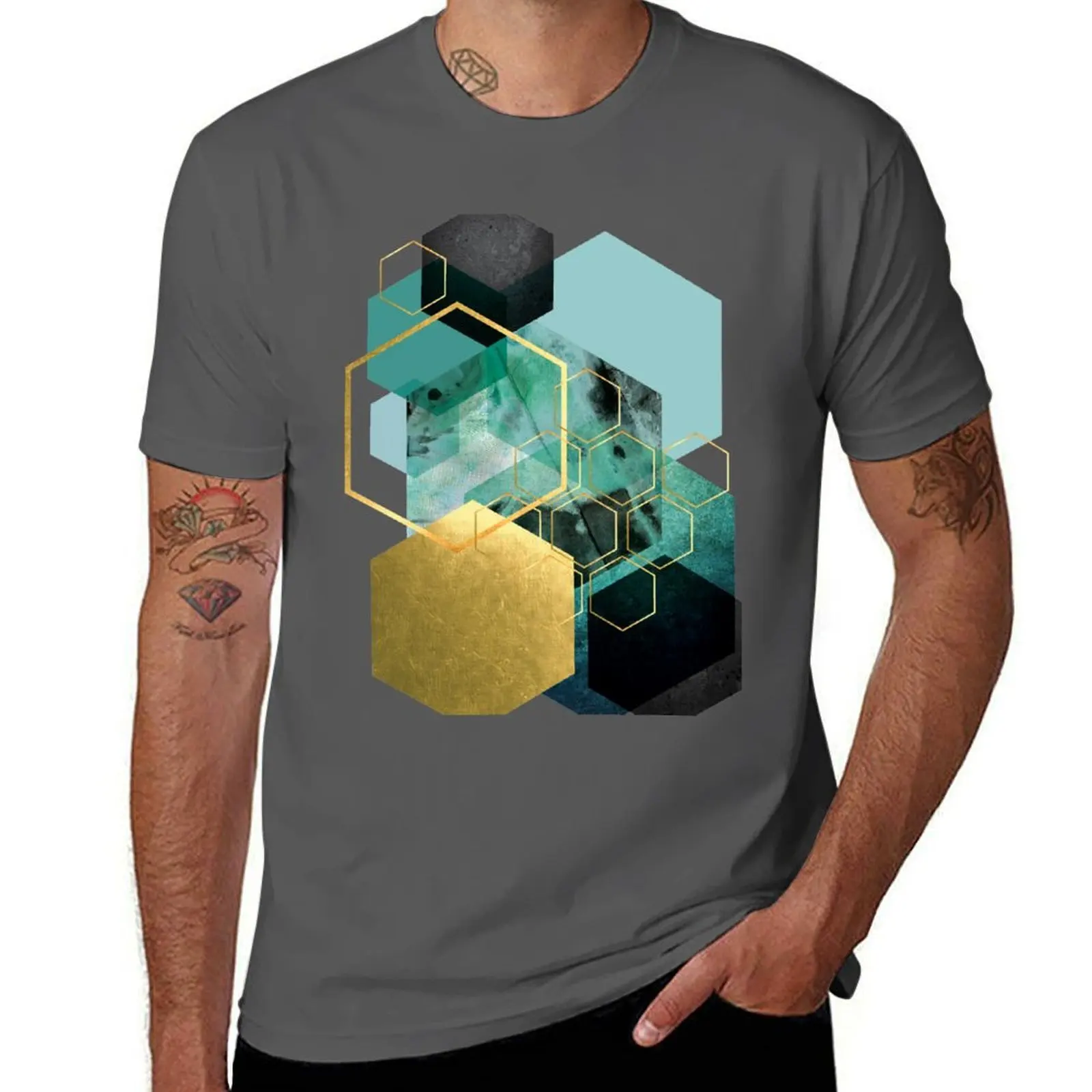 

Teal and Gold Geometrical T-Shirt t shirt for man 100 percent cotton t shirt personalised T-Shirt