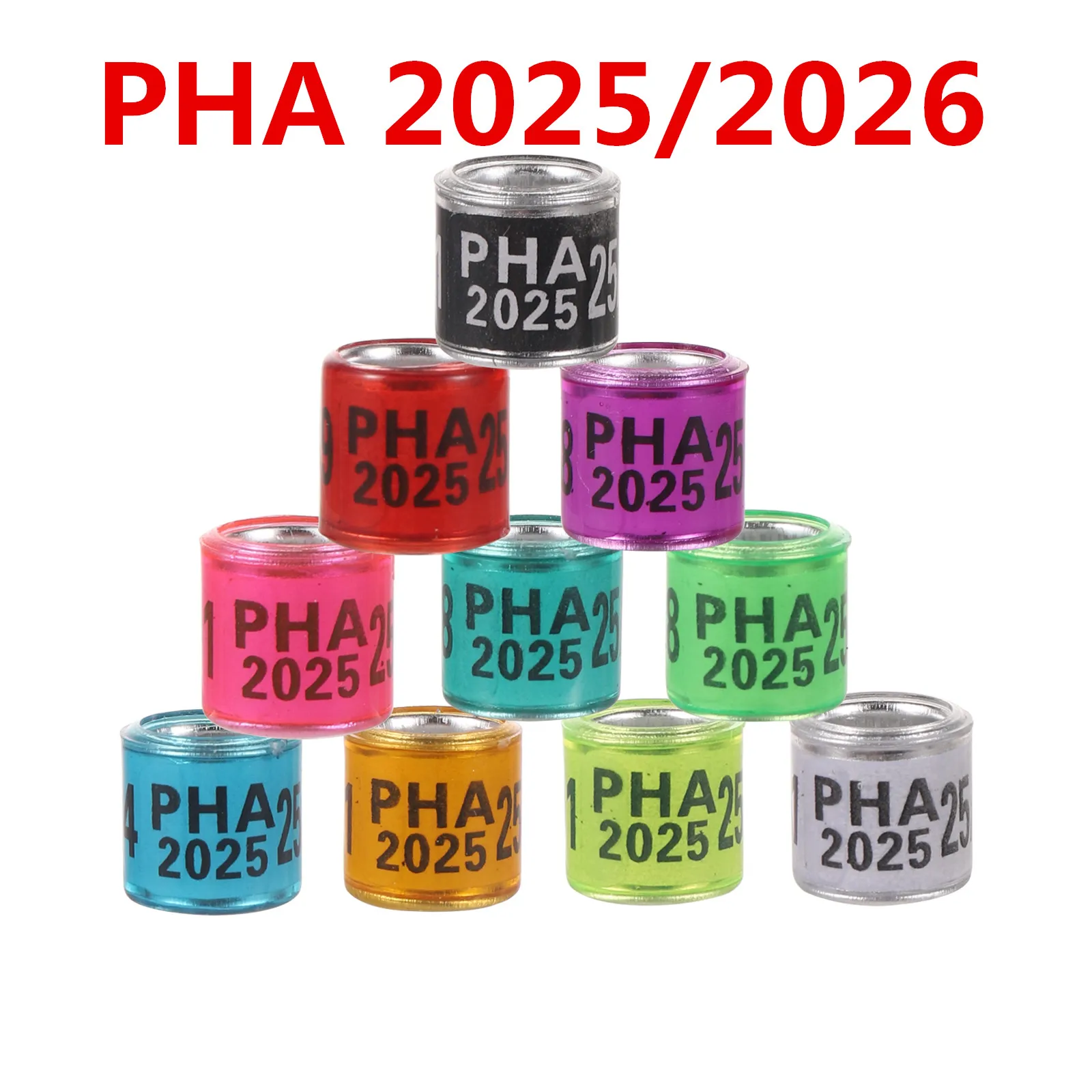 PHA 2025/2026 Pigeon Foot Ring Inner Diameter 8mm with Number Aluminum Plastic Bird Foot Ring Multicolor Bird Accessories 50Pcs