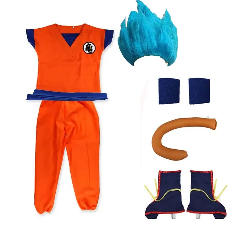 Costume de Cosplay de Son Goku pour Enfant, Uniforme de Héros, Perruque de Carnaval, Nouvelle Collection