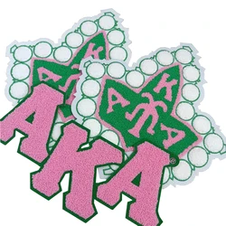 Large Chenille Pink AKA Sorority Pearl Ivy Shield Embroidered Greek Letters Applique Iron On Patch for Jacket Hoodies