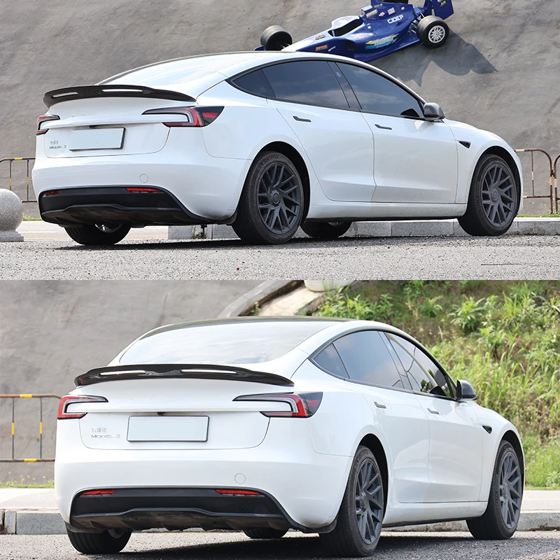 For 2024 Tesla New Model 3 Highland Rear Trunk Sports style Spoiler Tail Wing Bright Carbon fiber material and Black Accessories