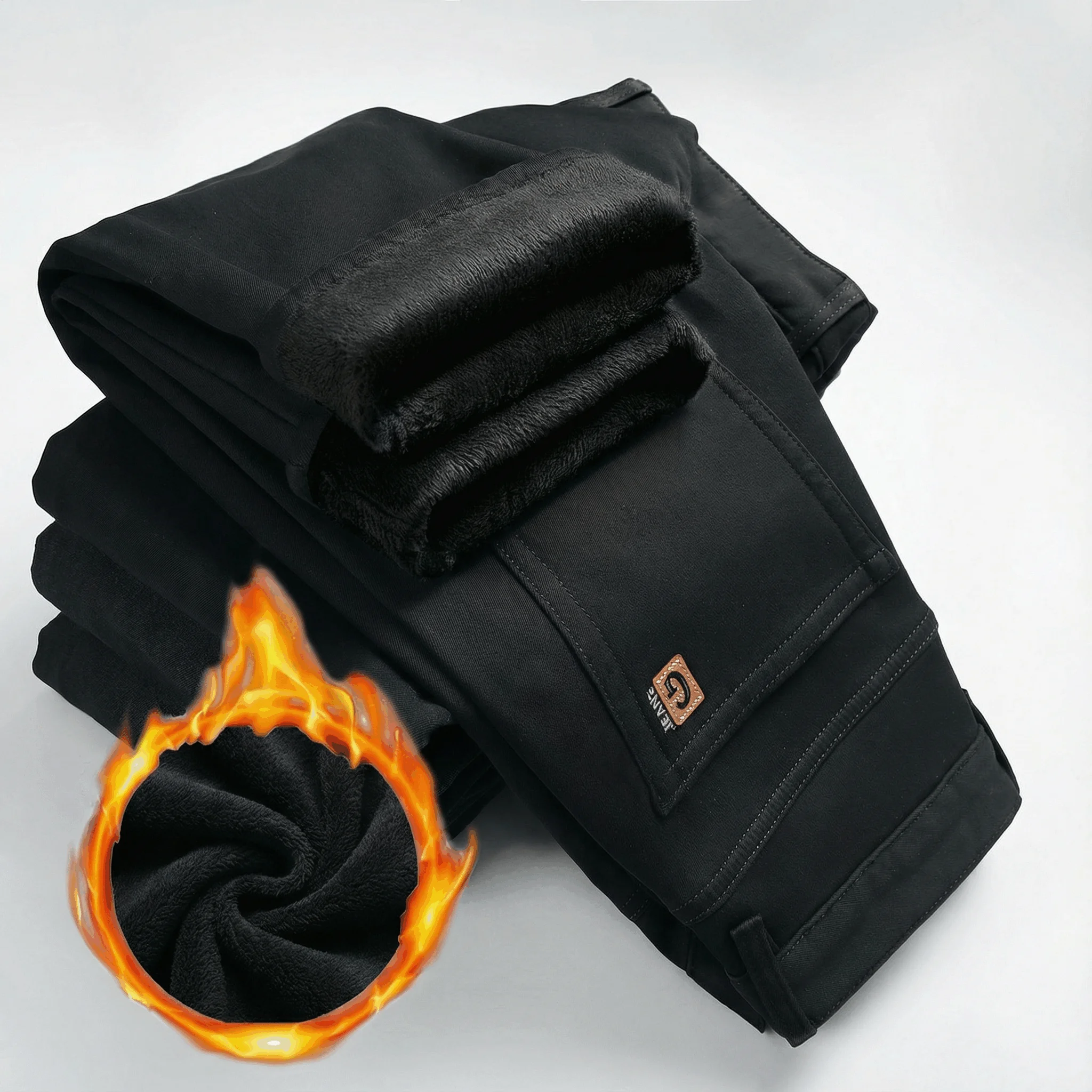 

Мужские зимние теплые эластичные джинсы на флисовой подкладке, утолщенные, черные, деловые, прямые, повседневные, джинсовые брюки