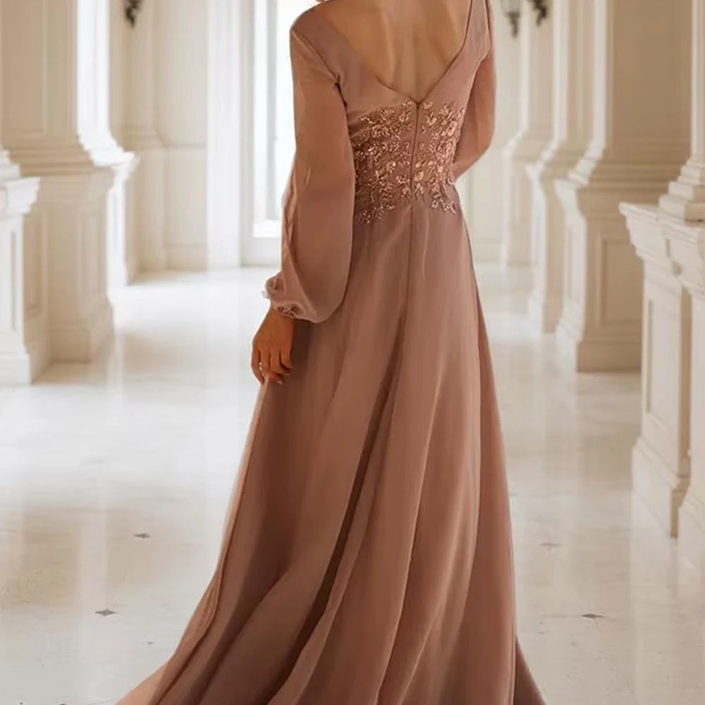 Robes mère de la mariée personnalisées à manches longues pour femmes, avec des appliques en dentelle et en mousseline de soie, robe de soirée formelle