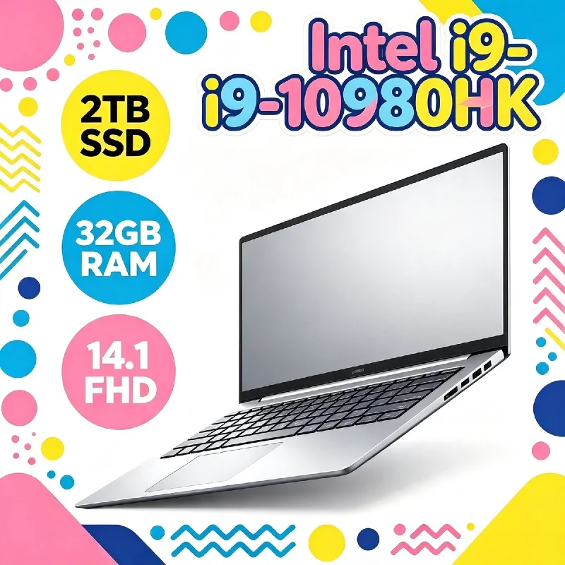 Intel i9 10980HK 14.1 Inch Laptop 8C 16T 2.4GHz 5.3GHz Boost 16MB 45W 32GB DDR4 2TB M.2 SSD WiFi6 BT5.2 Gaming Office Pro