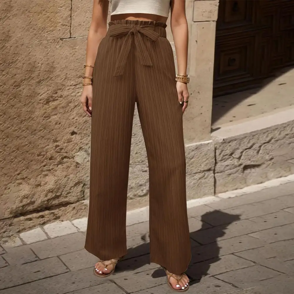 

Women Pants Stylish Women's Wide Leg Pants with Elastic Waist Lace-up Detail Loose Fit for Casual Streetwear or Dressing Up