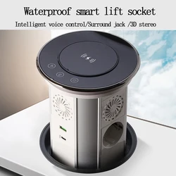 EU Standard Intelligent Electric Lift Socket IP65 Waterproof Wireless Desktop Usb Charging Countertop Kitchen Table Power Socket