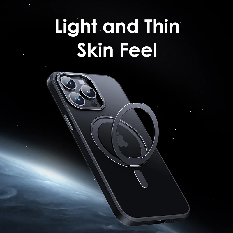 Magnetic Phone Case with Ring Holder, Frosted Transparent Cover, 360 ° Rotation Stand, iPhone 17, 12, 13, 14, 15, 16 Pro Max, 16