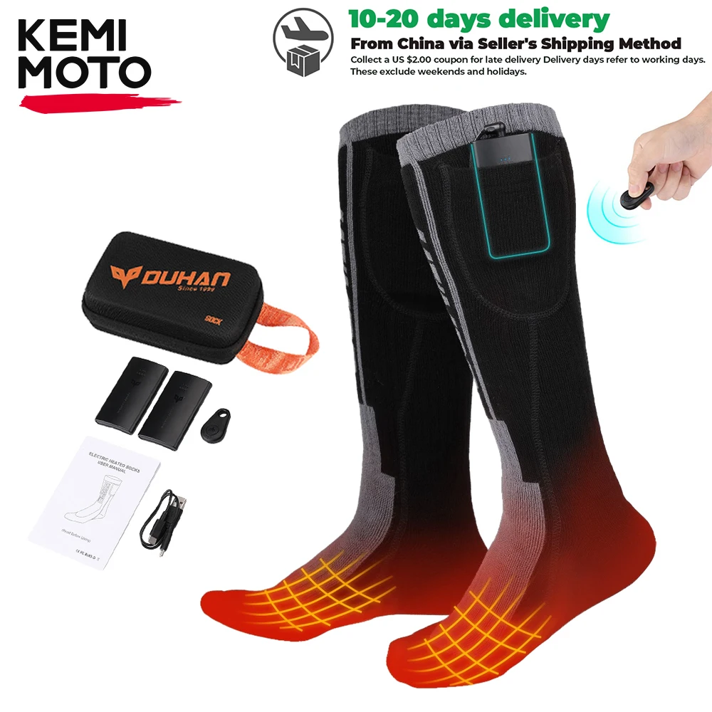 Heated Socks Remote Control Motorcycle Electric Heating Socks Rechargeable Battery Winter Thermal Thick Stockings Men Women