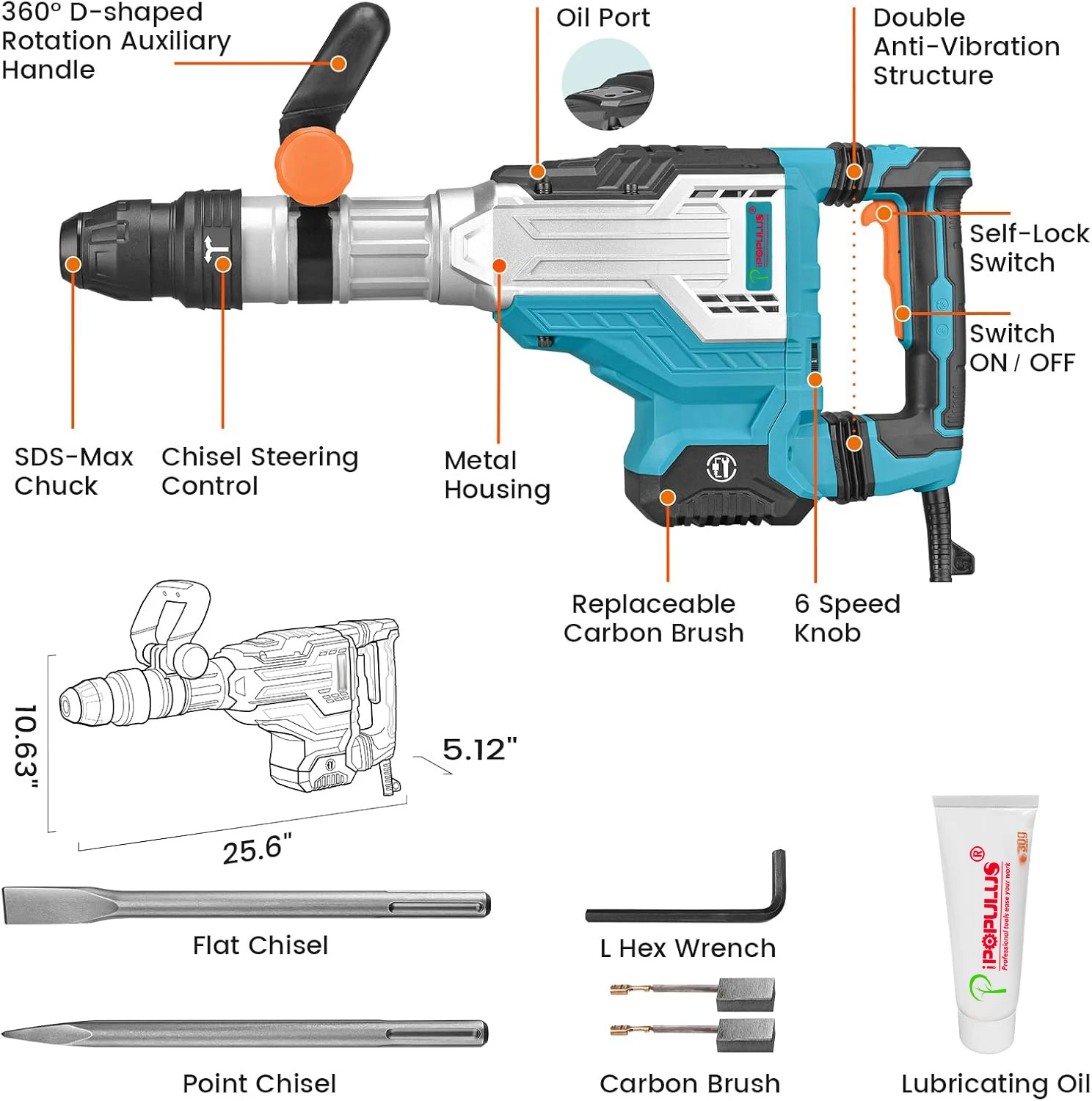 Professional Power Tools  SDS-MAX Demolition Hammer 1700W High Power Hammer Drill for Demolition of Walls/Hard Rocks