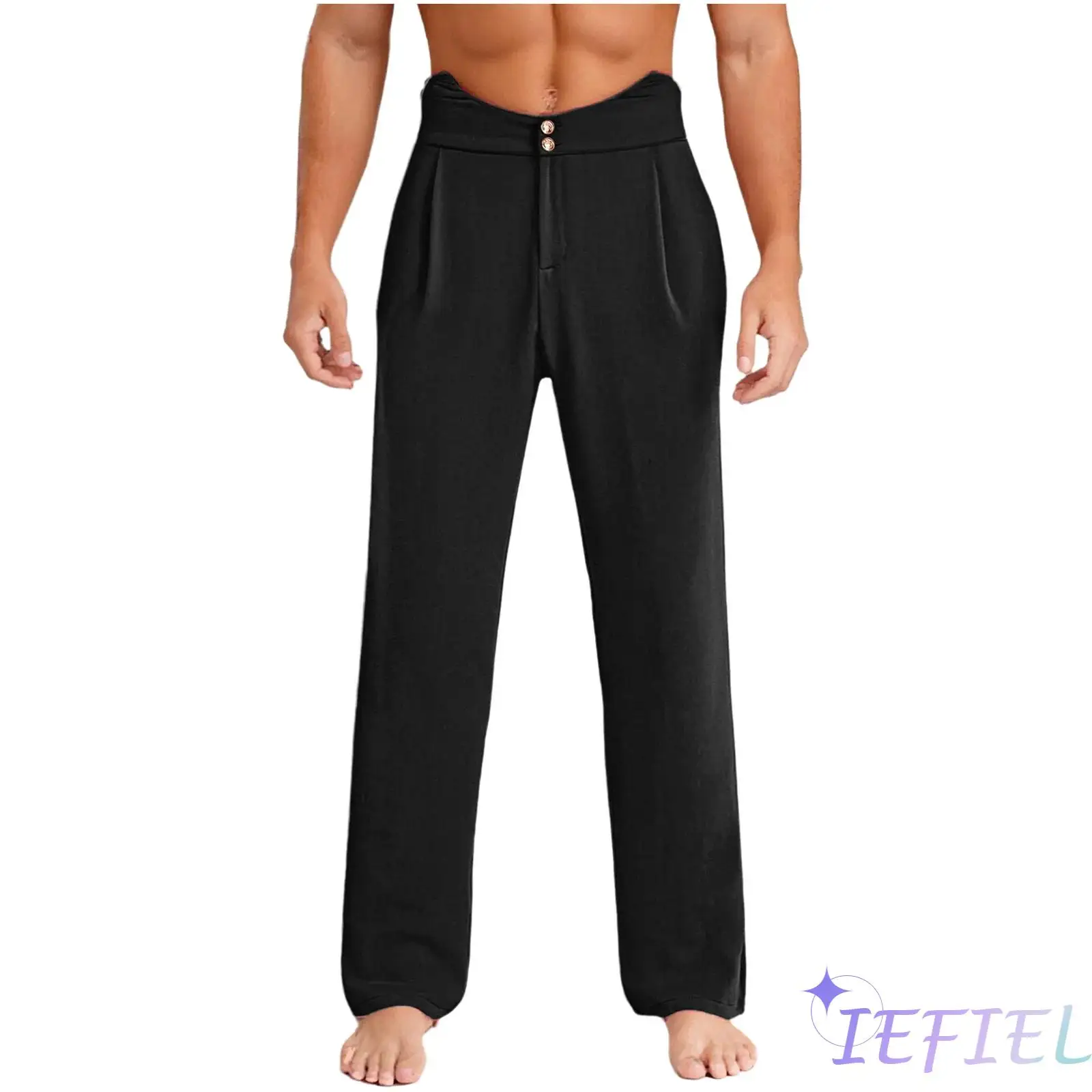 

Professional Latin Dance Trousers for Men with Elastic Back Band And Side Pockets Loose Fit Design for Rumba Tango Modern Dance
