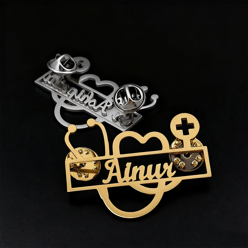 

Custom Name Brooch for Doctor Stethoscope Brooch Stainless Steel Medical Pins Brooch Doctor Accessories Wholesale Name Tag Pin
