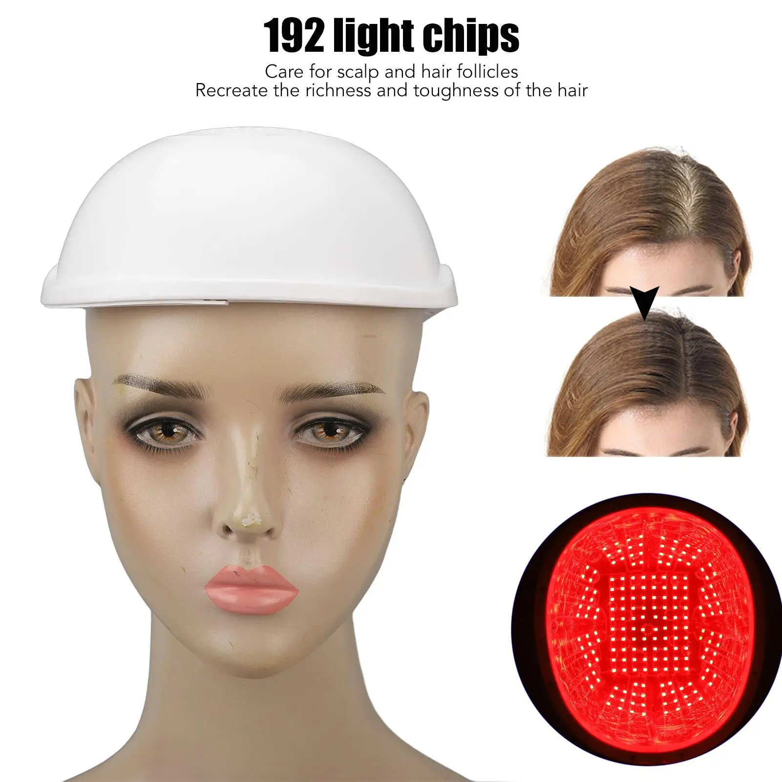 Red LED cabelo crescimento dispositivo chapéu, cabelo rebrota cap, 192, 3 engrenagens