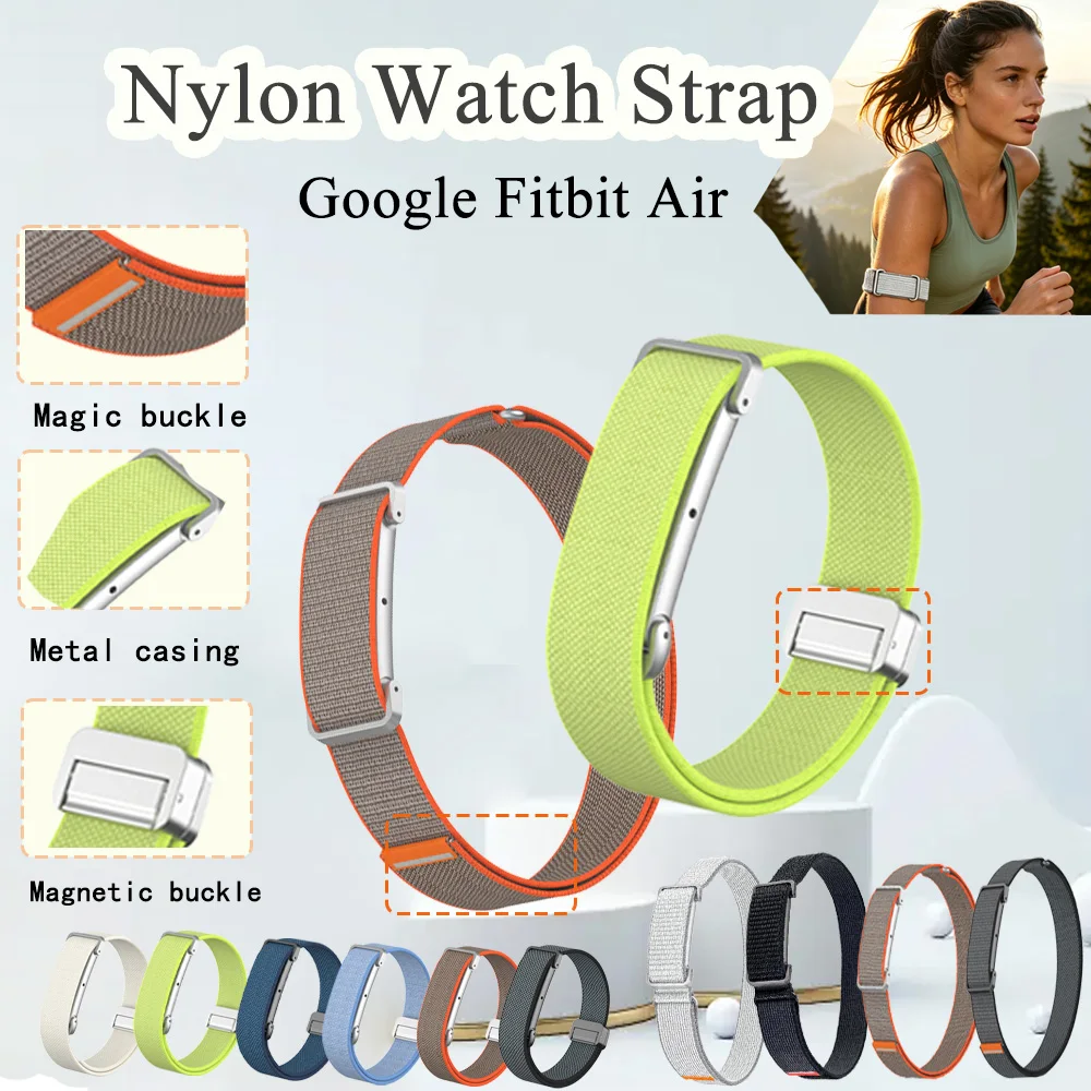 Nylon Woven Watch Strap for Google Fitbit Air with A Metal Casing Lightweight Soft Replacement Wristband for Google Fitbit Air