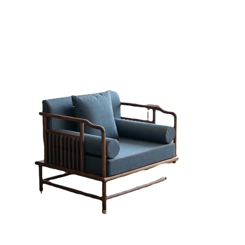 

New Chinese style all solid wood, double sofa living room coffee table, modern simple North American, old elm sofa